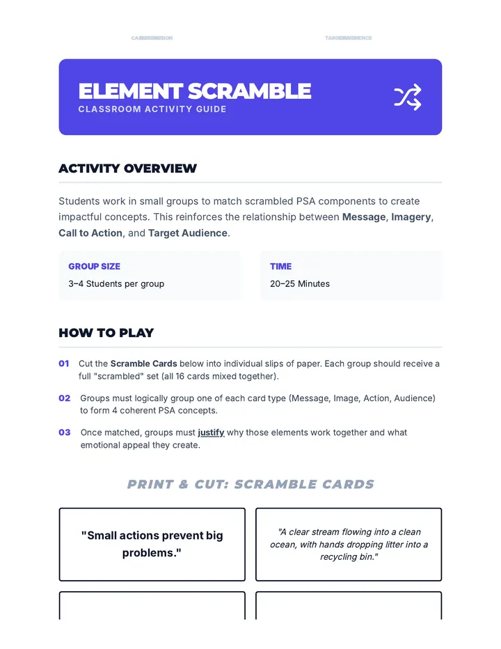 PSA Element Scramble Game