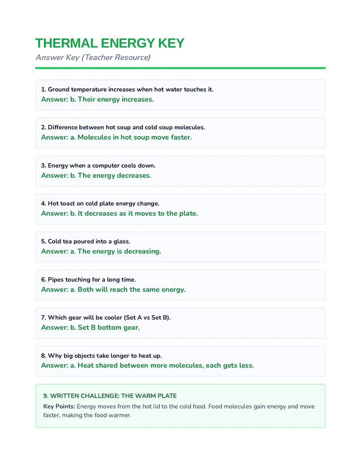 Thermal Energy Answer Key