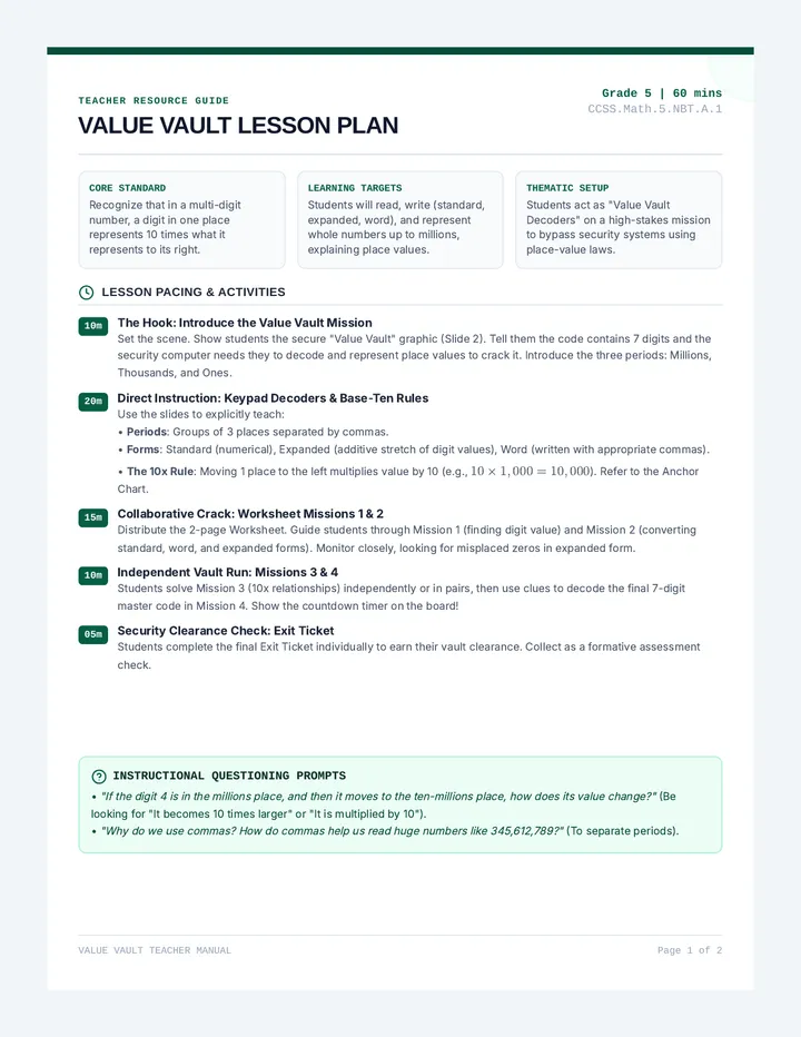 Value Vault Teacher Guide