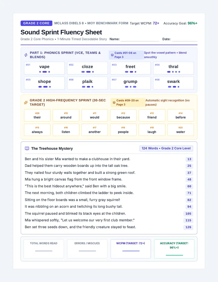 Sound Sprint Fluency Worksheet