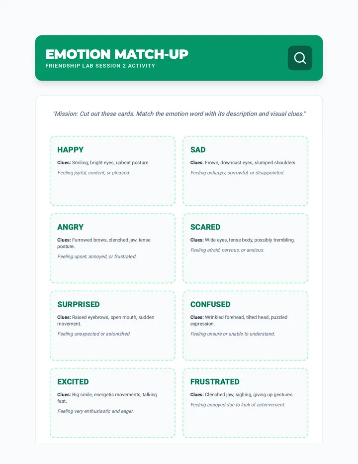 Emotion Match Up Cards L2 Activity