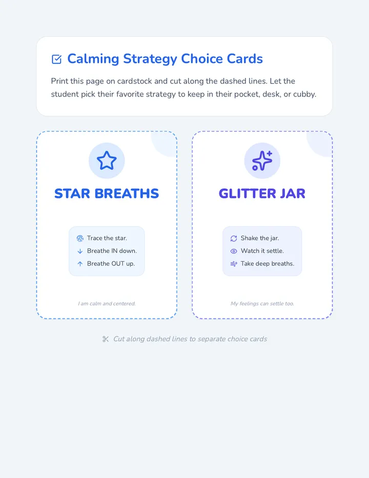 Calming Strategy Choice Cards Activity