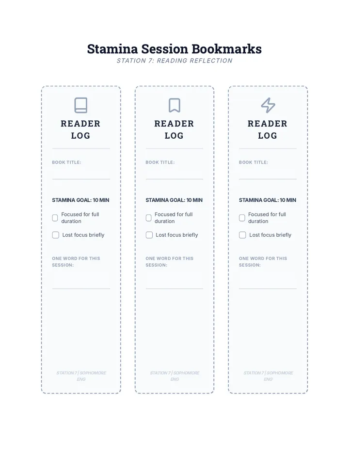 Reading Stamina Bookmark