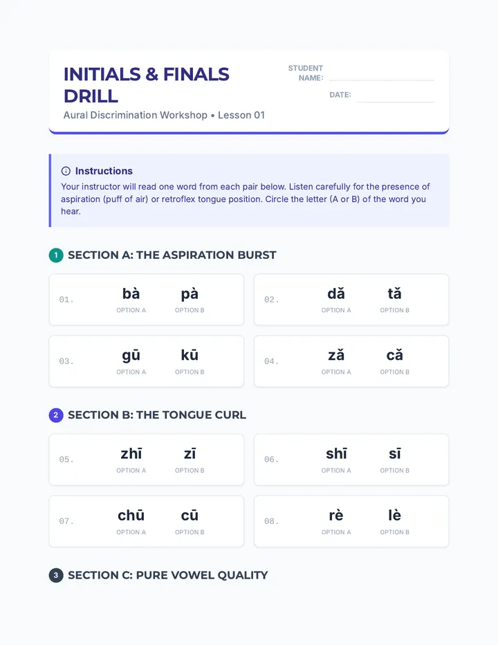 Initials Finals Drill Worksheet