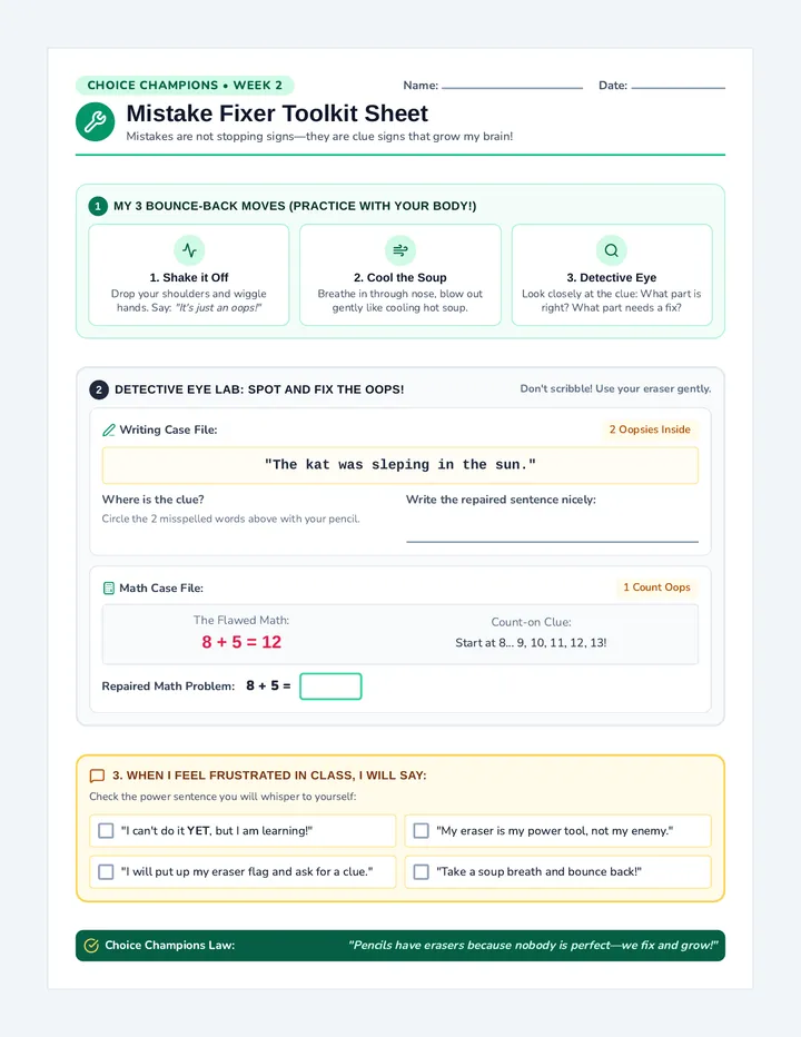 Mistake Fixer Toolkit Sheet