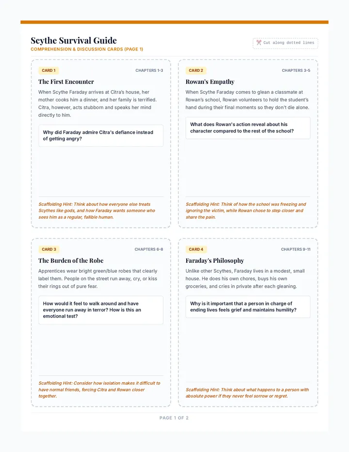 Apprentice Awakening Comprehension Cards