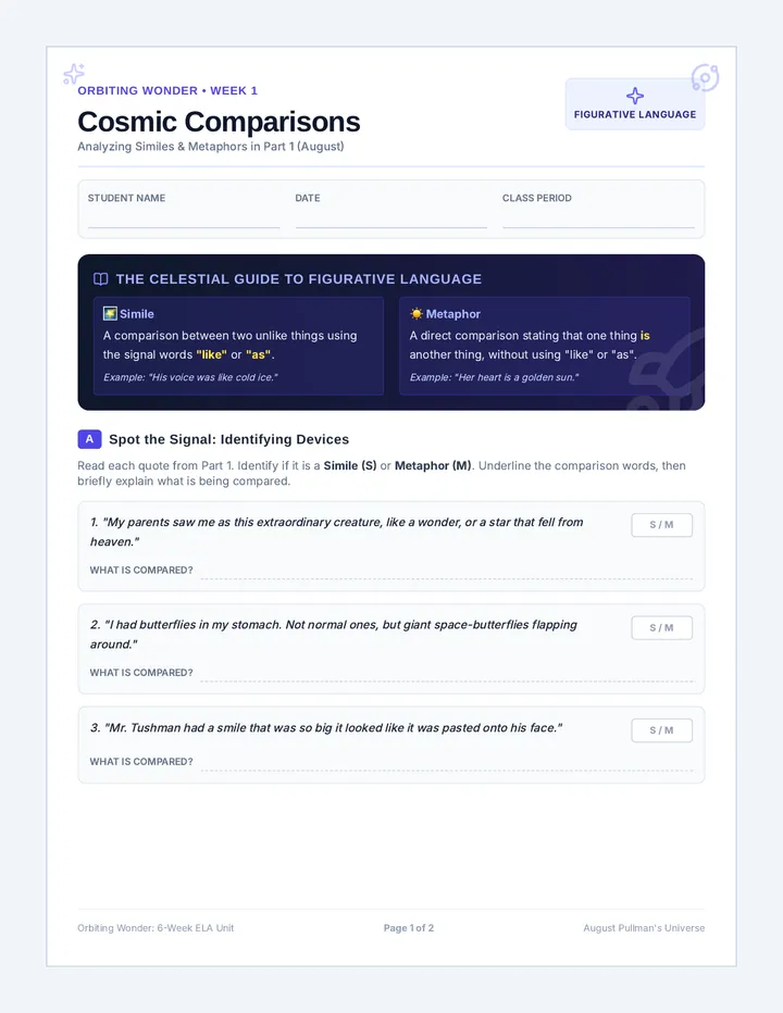Cosmic Comparisons Worksheet