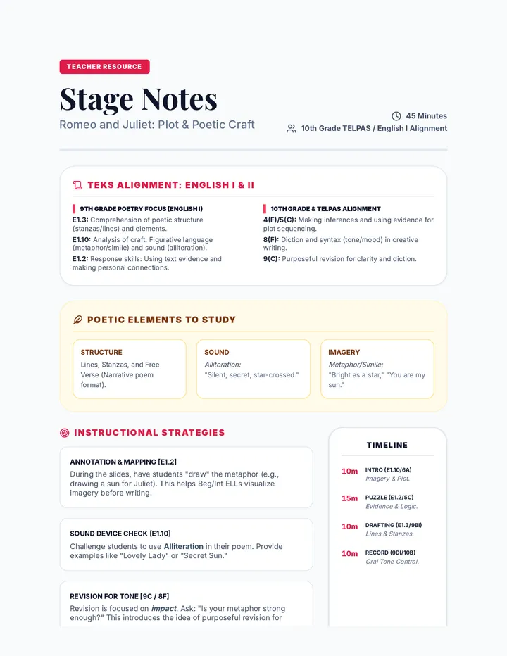 Stage Notes Teacher Guide