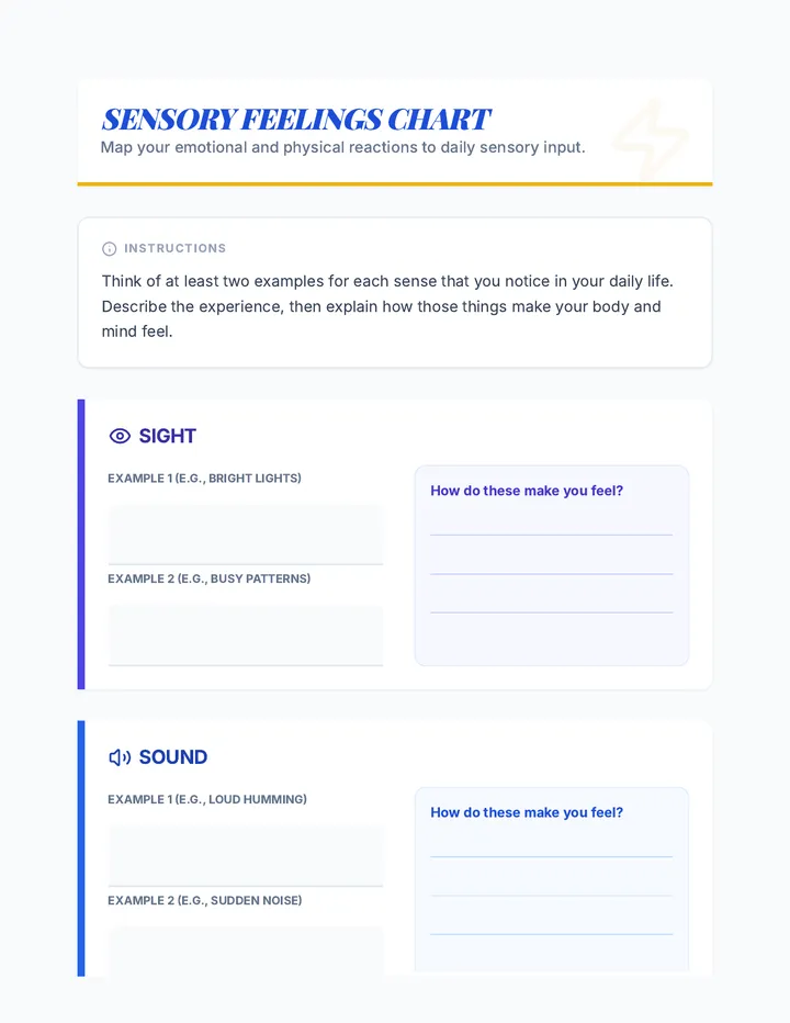 Sensory Feelings Chart Worksheet