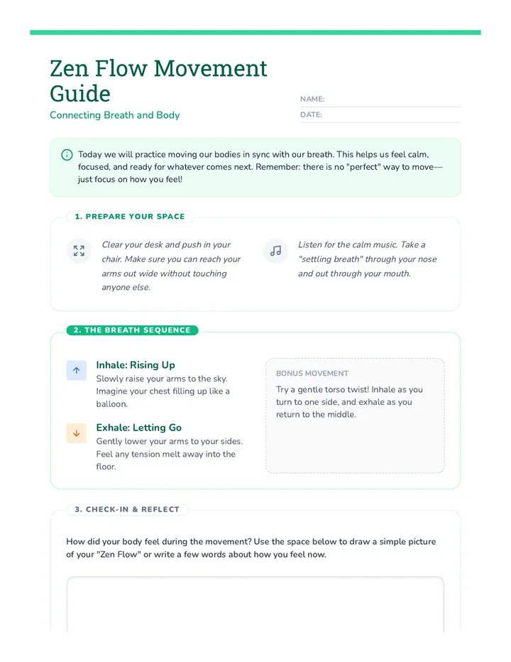 Zen Flow Movement Activity Handout