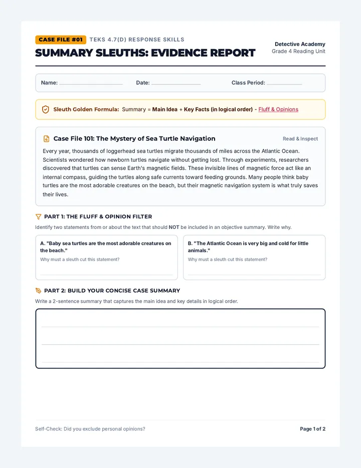 Summary Sleuths Student Worksheet