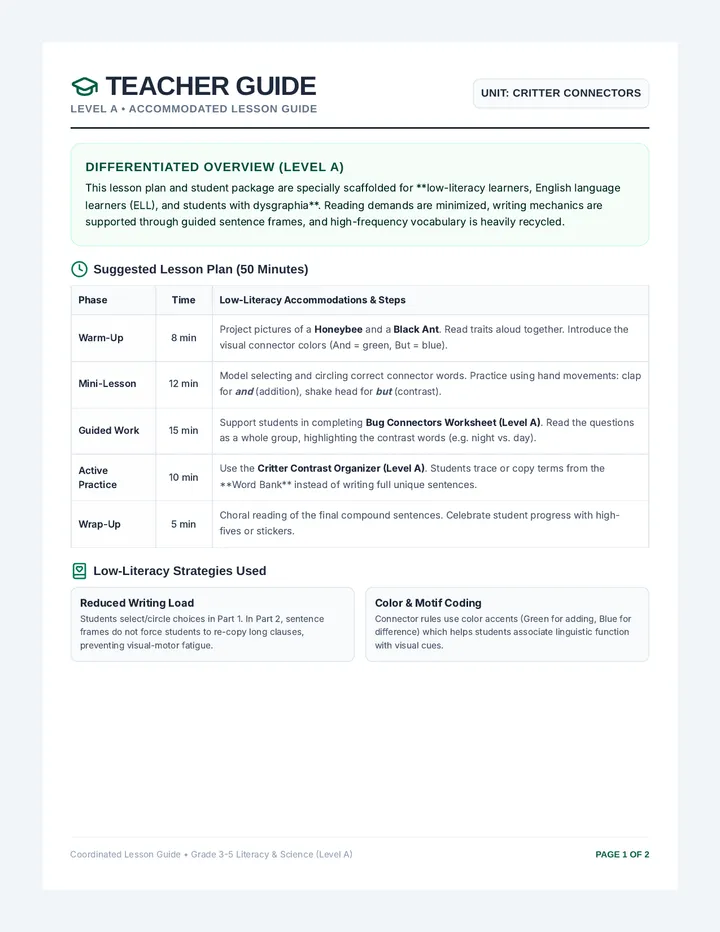 Bug Connectors Teacher Guide