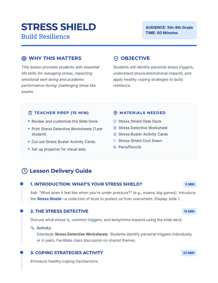 Stress Shield Lesson Plan