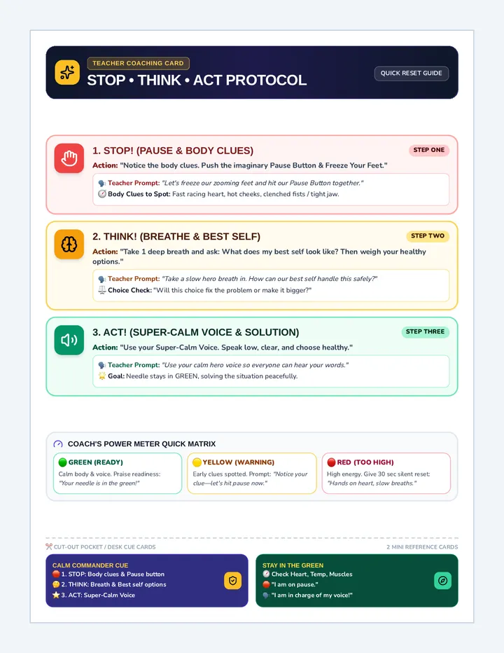 Stop Think Act Teacher Card