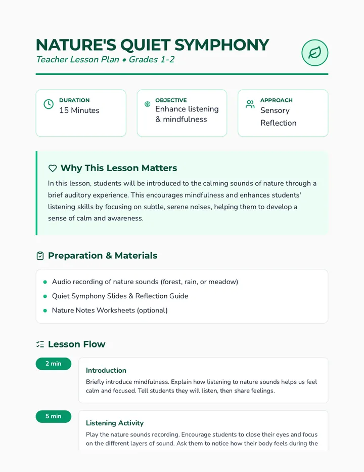 Quiet Symphony Lesson Plan