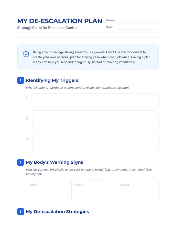 My De-escalation Plan Worksheet