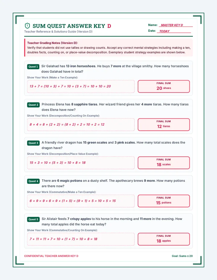 Sum Quest Answer Key D