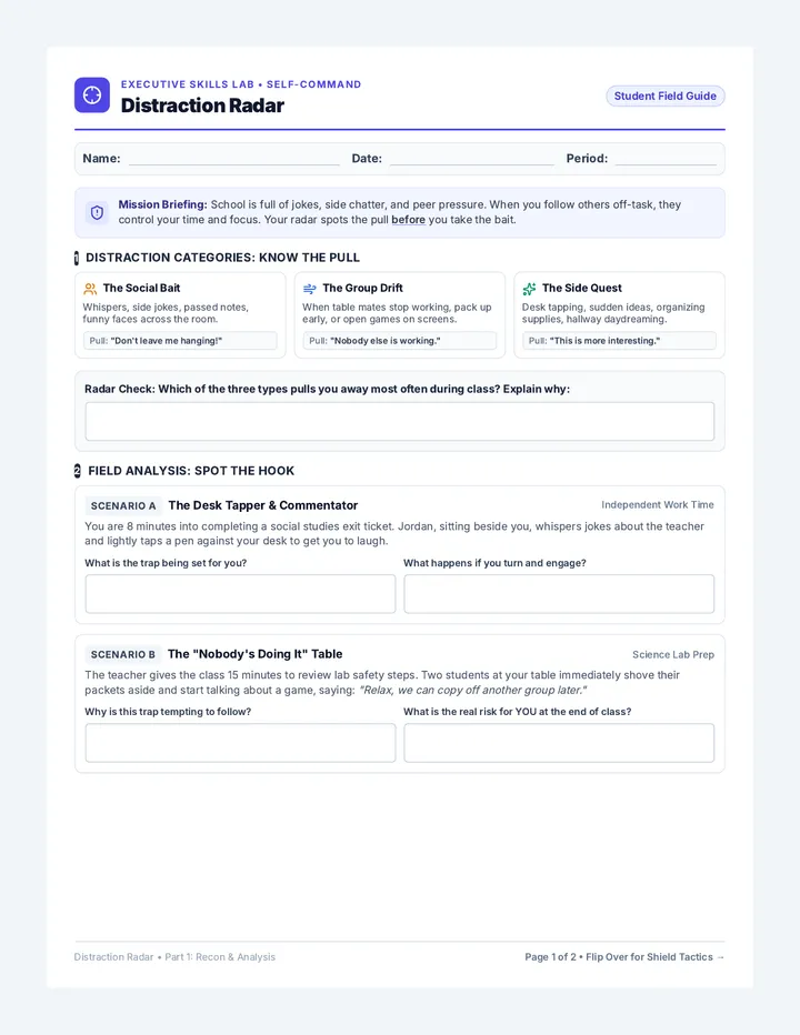 Distraction Radar Worksheet