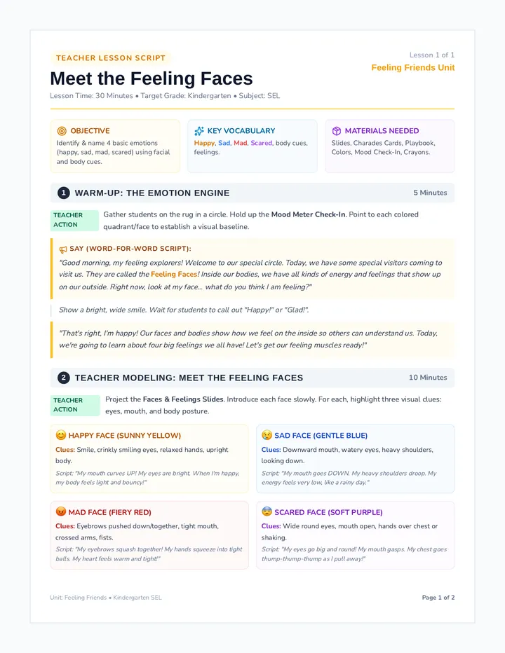 Feeling Faces Script