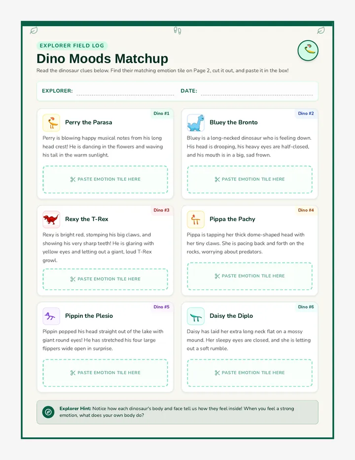 Dino Moods Matchup Worksheet