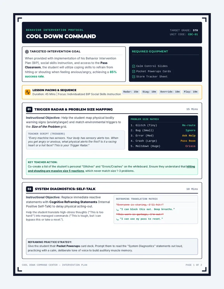 Cool Down Command Lesson Plan