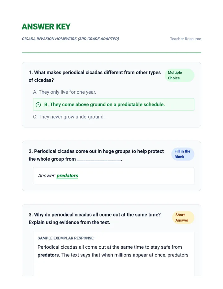 Cicada Invasion Answer Key