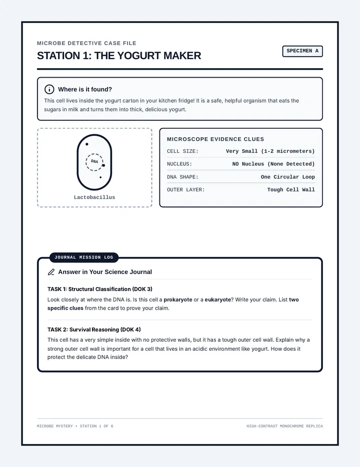 Microbe Mystery Station Cards