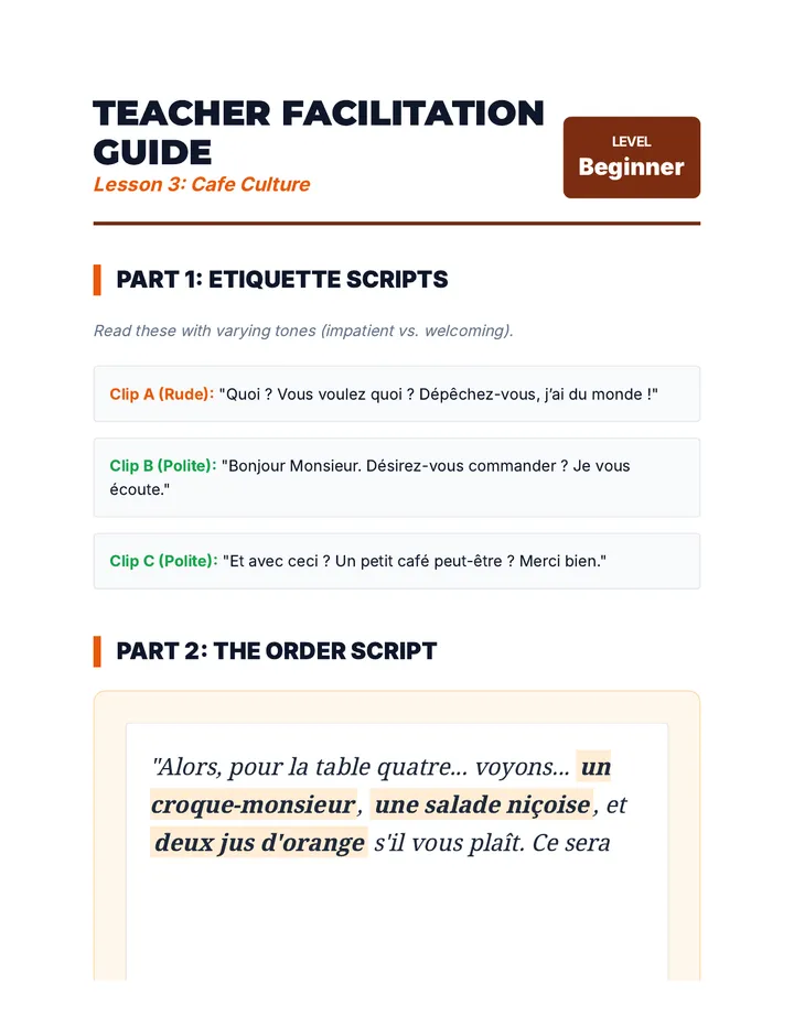 Cafe Culture Teacher Guide