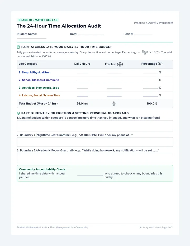 Time Audit Activity Worksheet