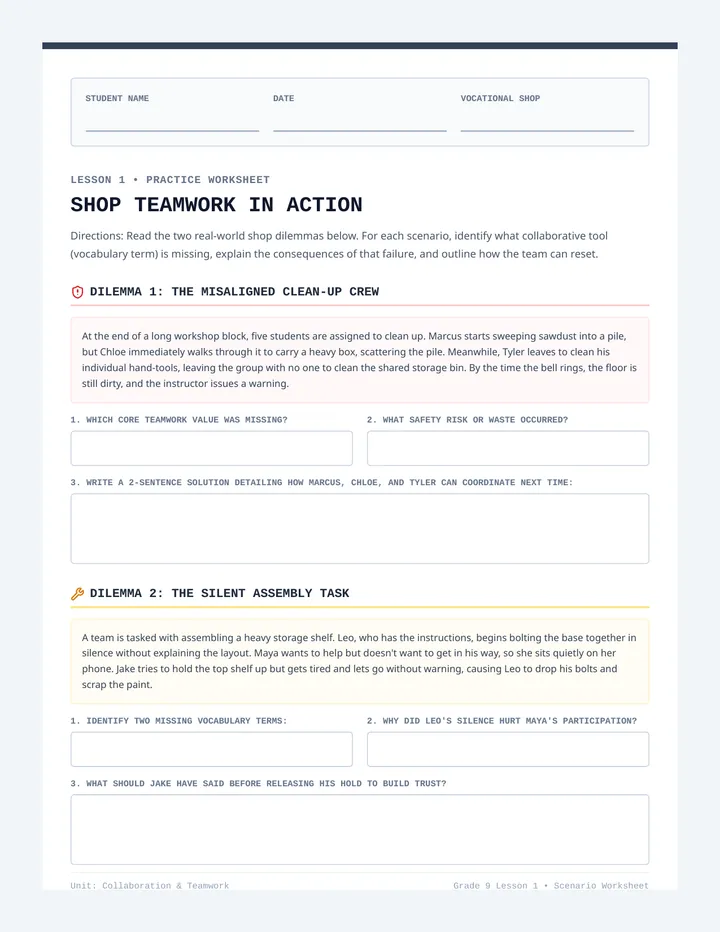 Basics of Teamwork Practice Worksheet