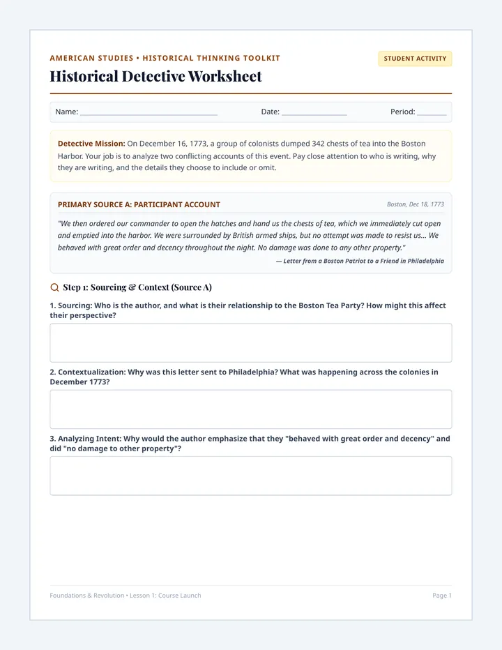 Historical Detective Worksheet