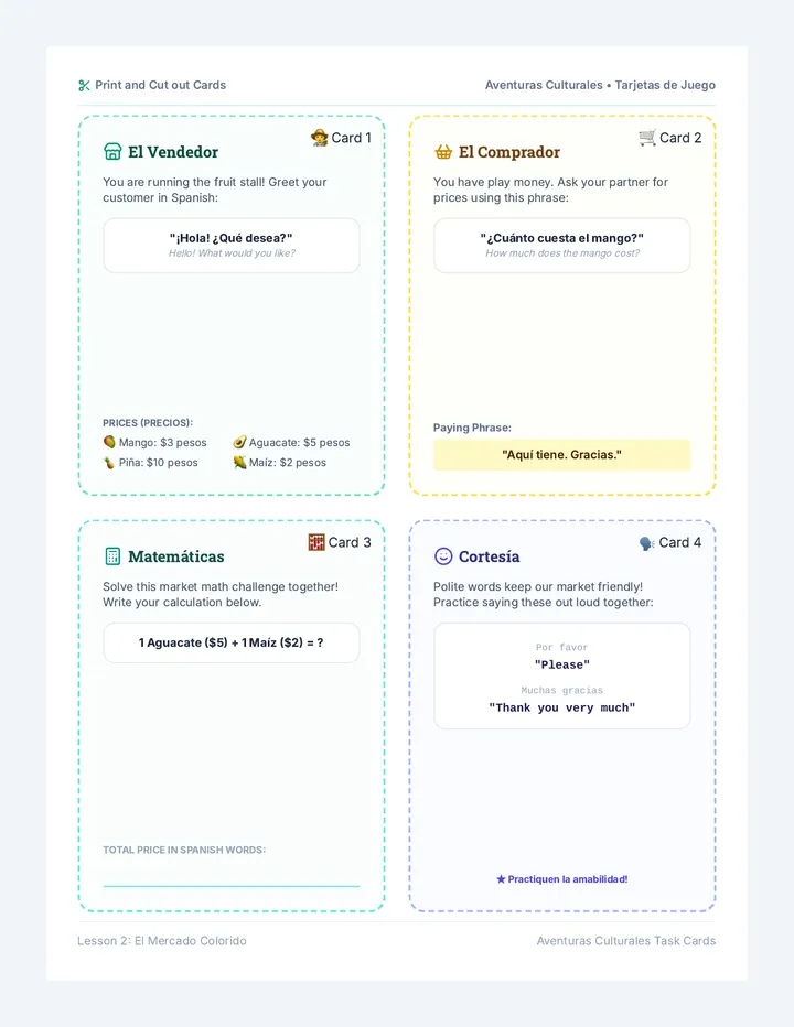 Mercado Colorido Interaction Cards