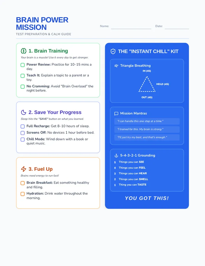 Brain Power Mission Checklist sprinkled with grit