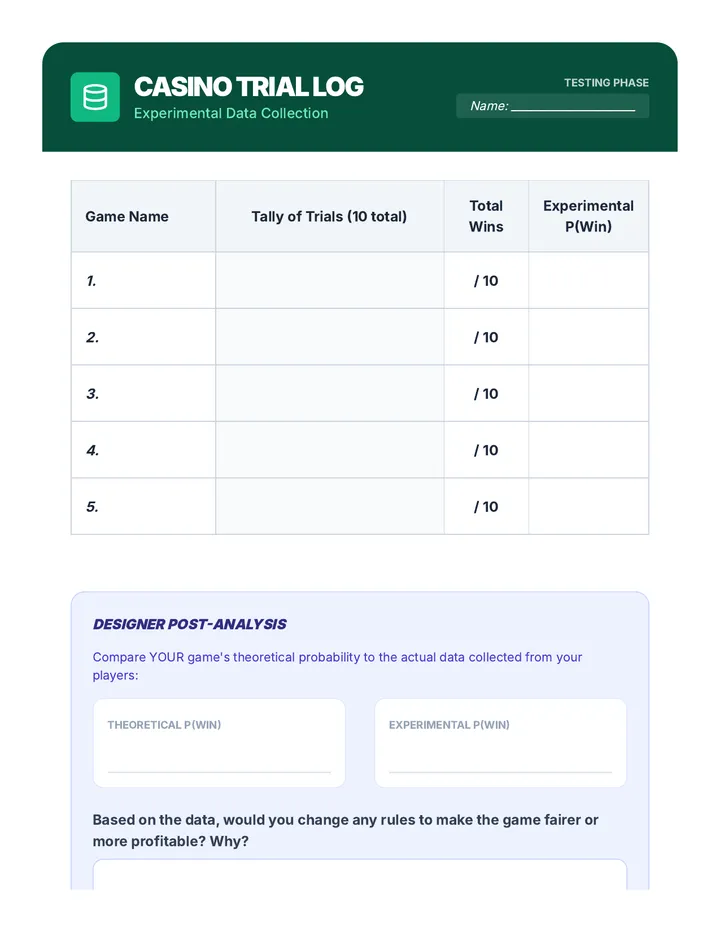 Casino Trial Log Worksheet
