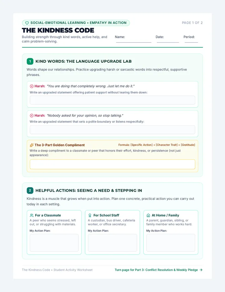 Kindness Code Worksheet