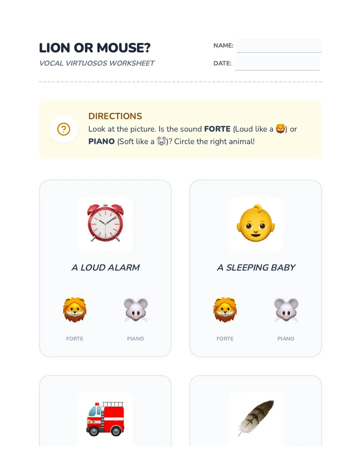 Lion Mouse Sorting Worksheet