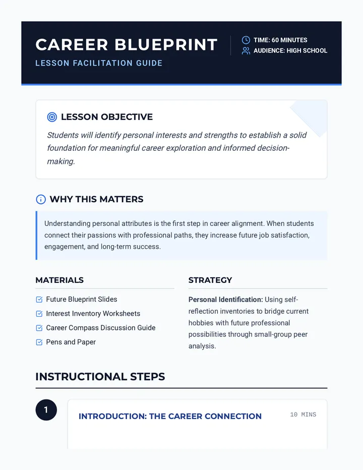 Career Blueprint Lesson Plan