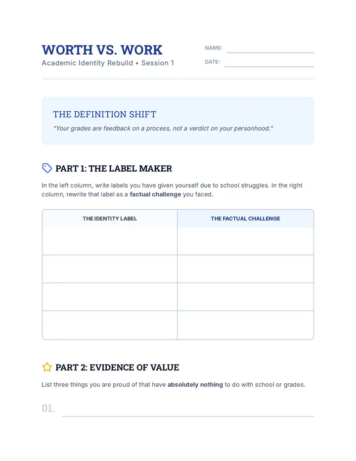 Worth vs Work Worksheet