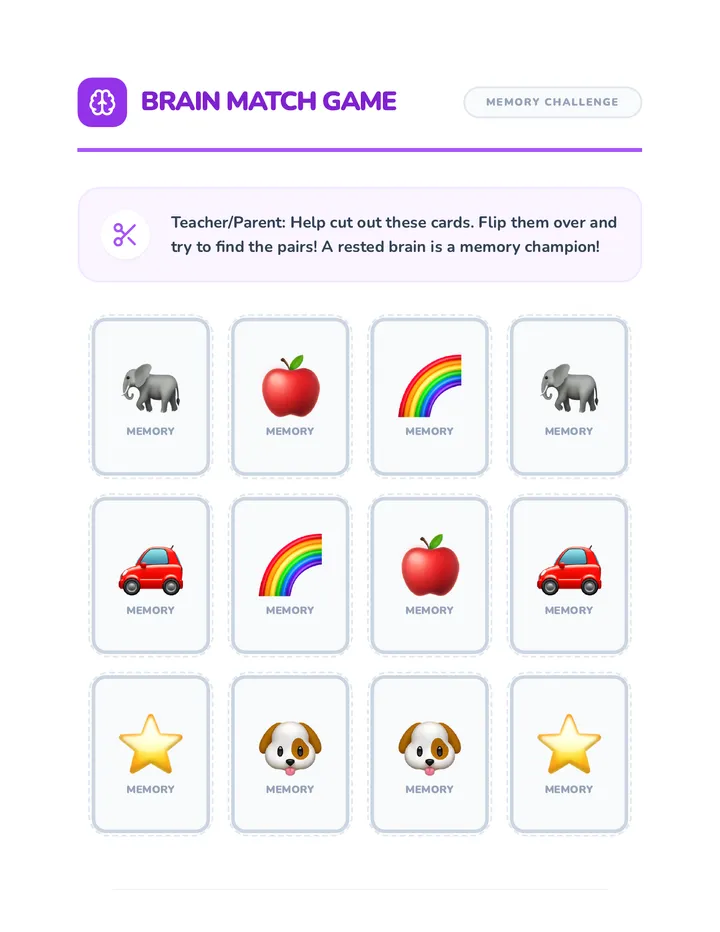 Memory Match Cards Worksheet