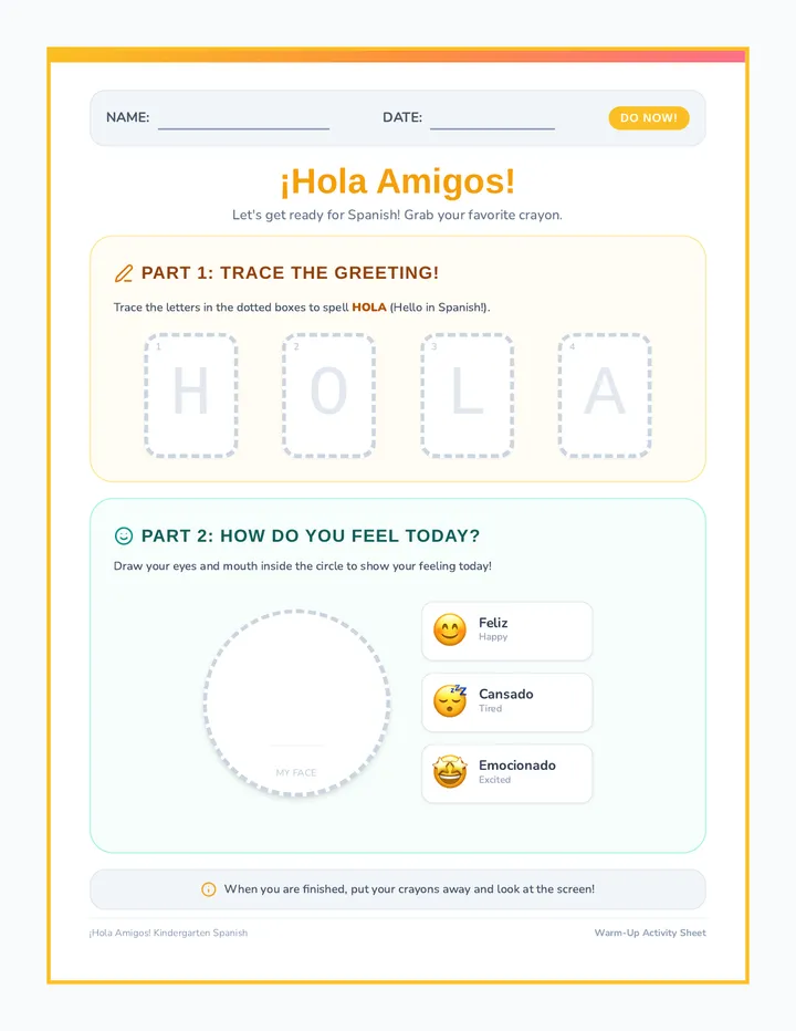 Hola Amigos Do Now Sheet