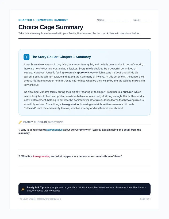 Choice Cage Summary Handout