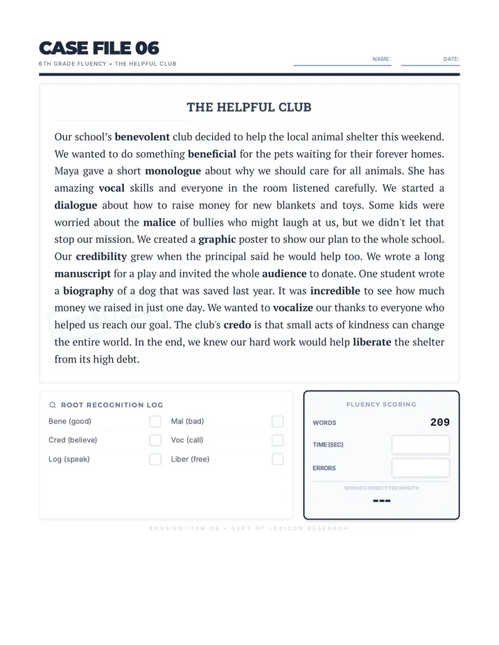 Helpful Club Fluency Passage