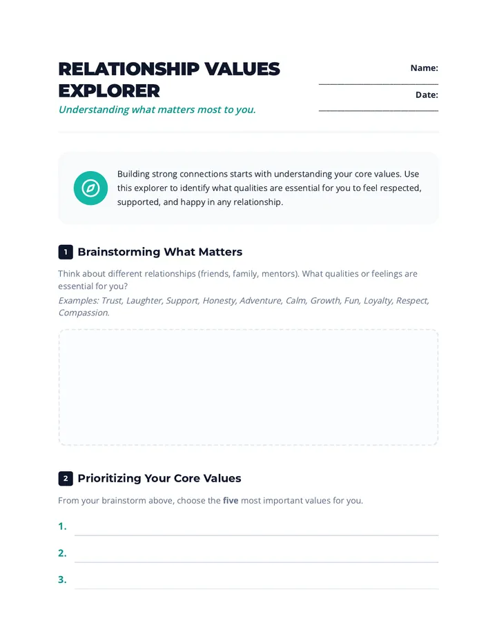 My Relationship Values Explorer Worksheet