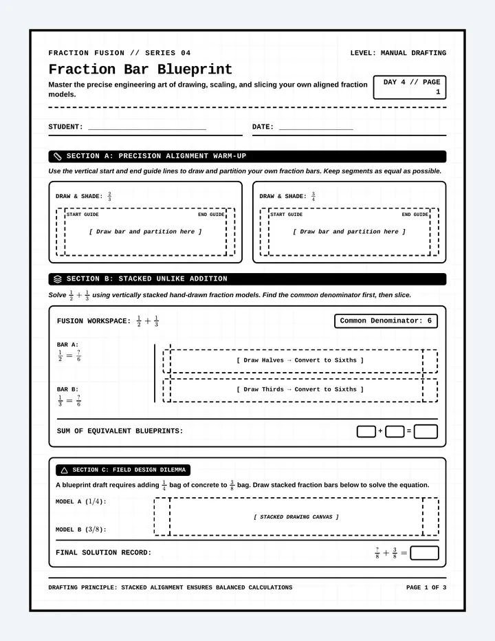 Drawing Fraction Bars Worksheet