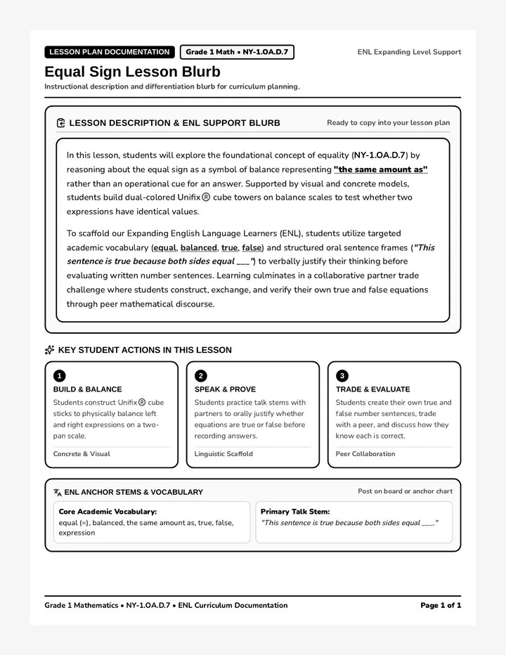 Equal Balance Lesson Blurb
