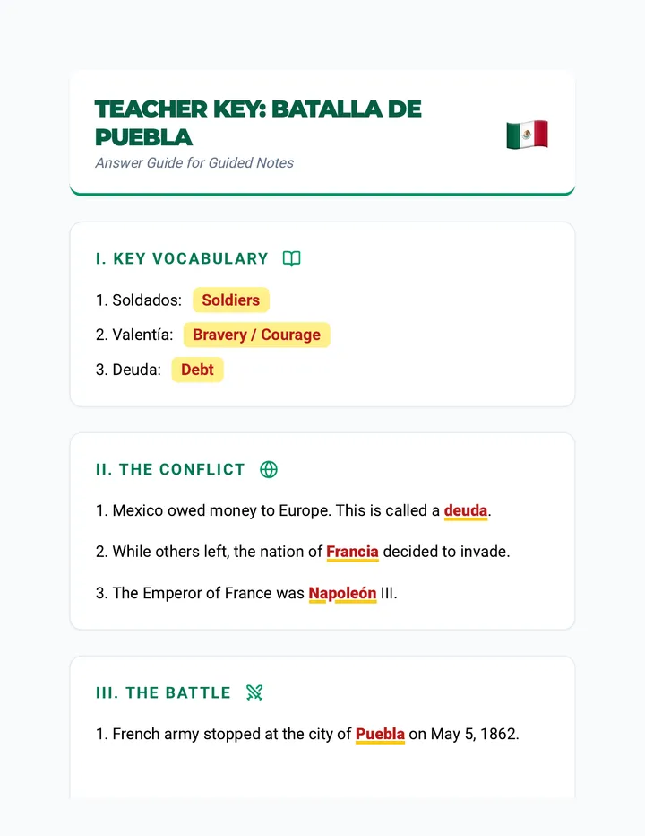 Cinco de Mayo Teacher Key
