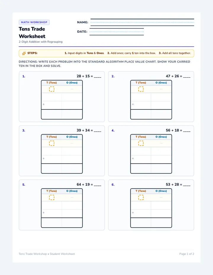 Tens Trade Worksheet