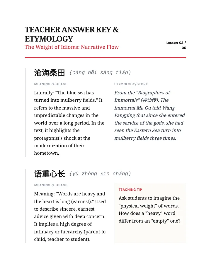 Idiom Etymology Teacher Key