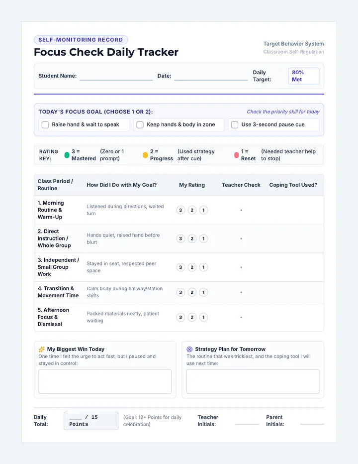 Focus Check Daily Tracker