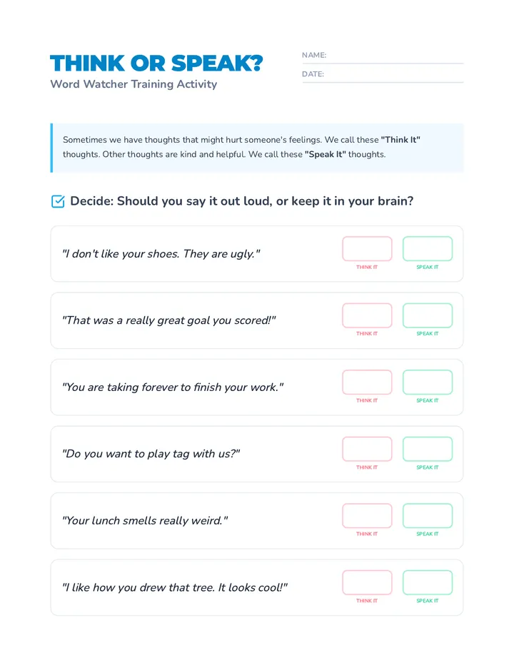 Think or Speak Activity